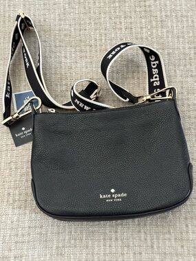 kate spade Rosie Black Pebbled Leather Crossbody with Branded Strap, NWT